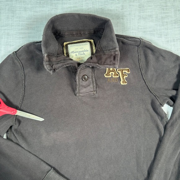 Y2K Abercrombie Fitch Men L Brown AF Logo Sweater Long Sleeve Grunge Faded VTG - Picture 3 of 14